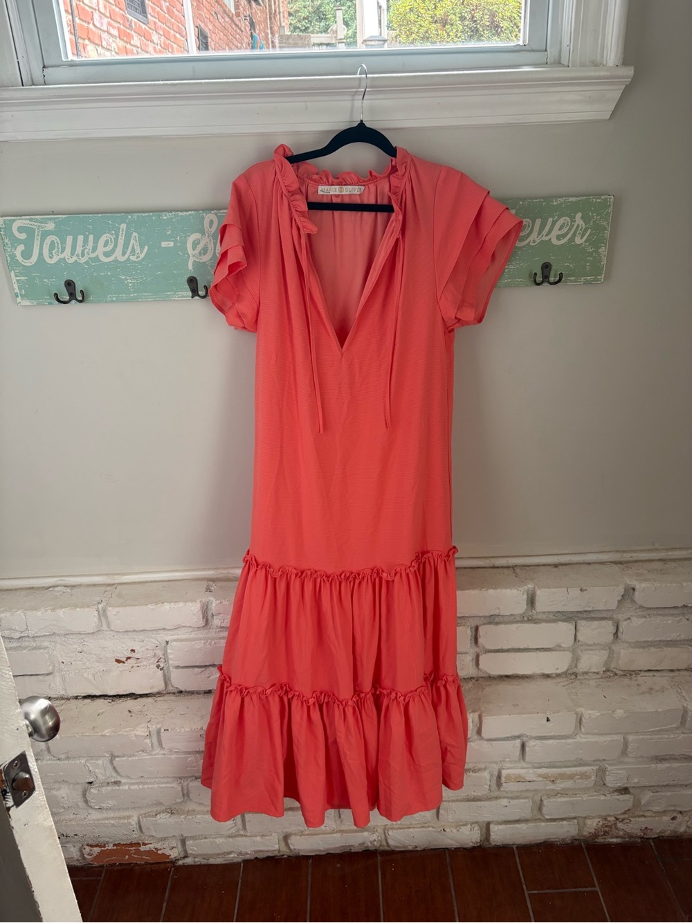 Marie Oliver Coral Tiered Ruffle-Trim Maxi Dress